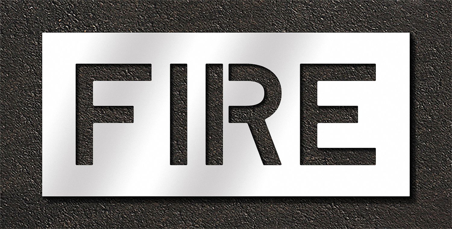 Individual Stencil: Fire, 0.063 in Thick, 16 in Overall Ht, 36 in Overall Wd, Highway Gothic