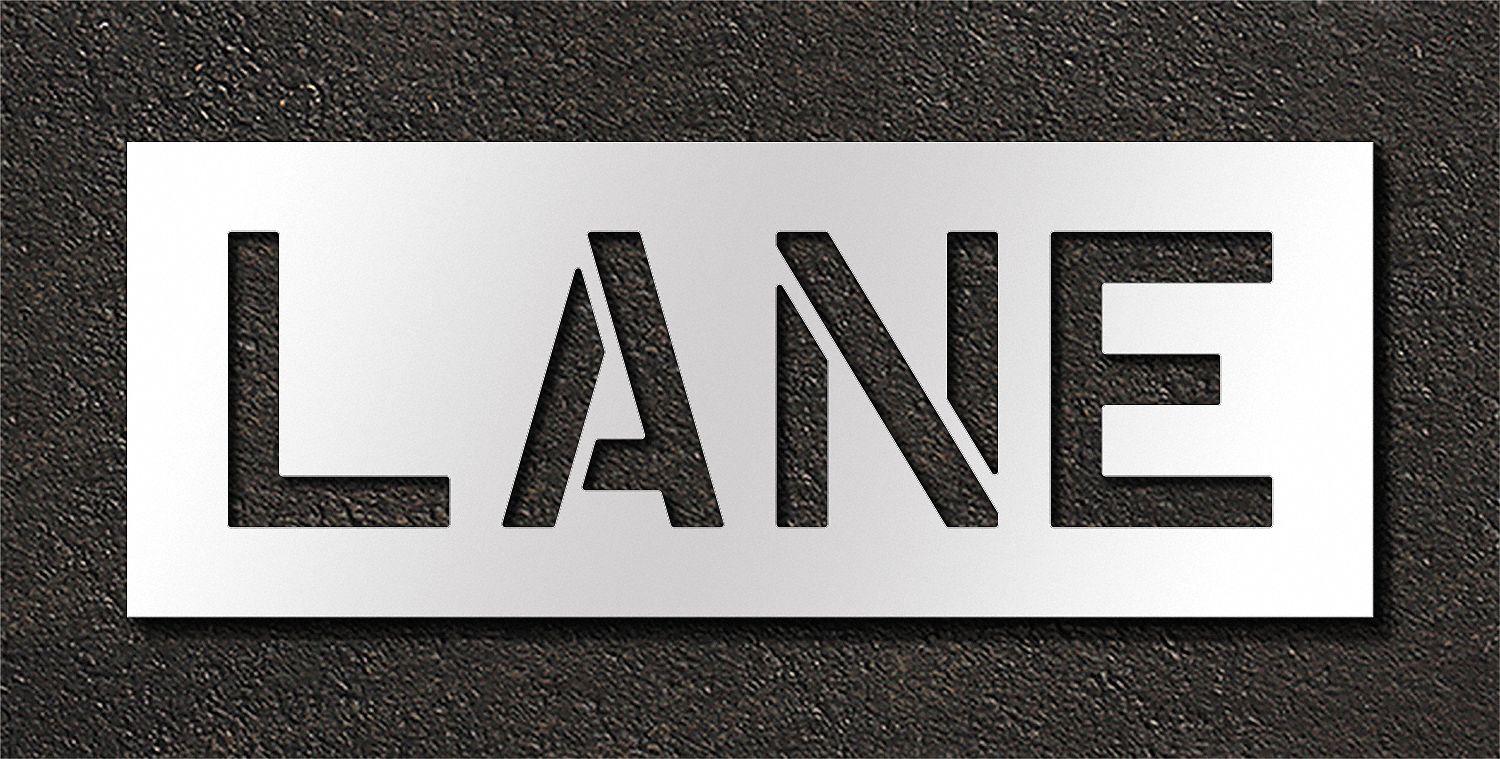 Individual Stencil: Lane, 0.063 in Thick, 16 in Overall Ht, 42 in Overall Wd, Highway Gothic