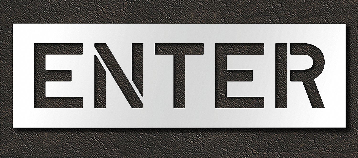 Individual Stencil: Enter, 0.063 in Thick, 16 in Overall Ht, 51 in Overall Wd, Highway Gothic