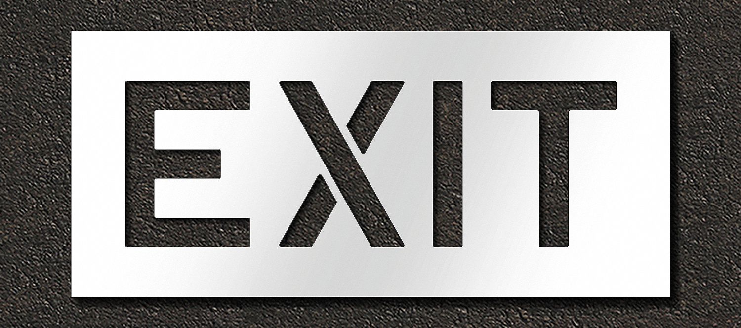 Individual Stencil: Exit, 0.063 in Thick, 16 in Overall Ht, 36 in Overall Wd, Highway Gothic