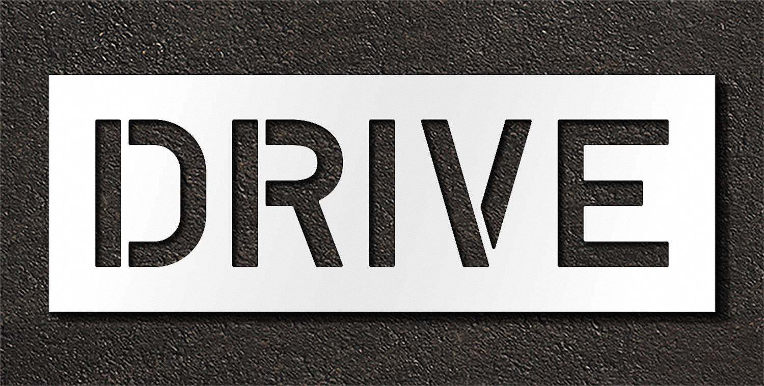 Individual Stencil: Drive, 0.063 in Thick, 16 in Overall Ht, 45 in Overall Wd, Highway Gothic