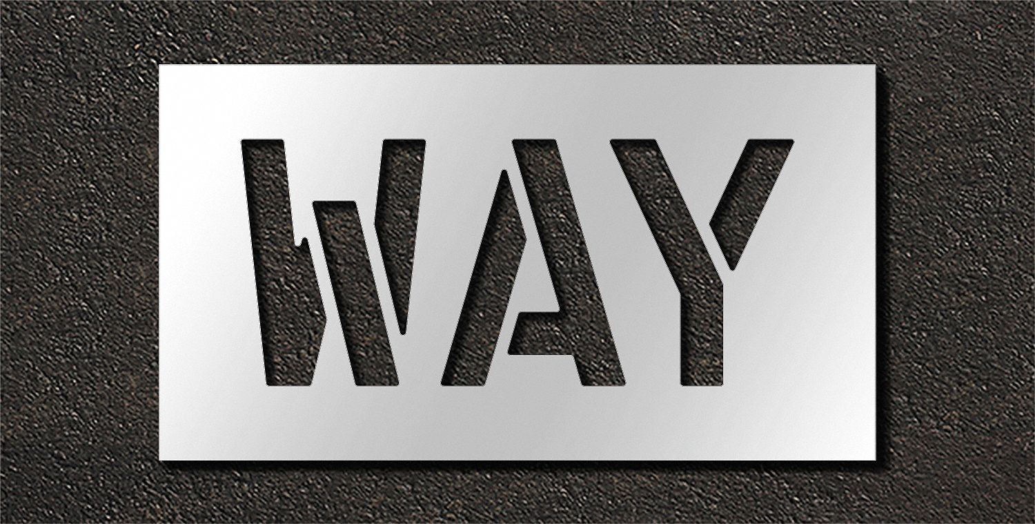 Individual Stencil: Way, 0.063 in Thick, 16 in Overall Ht, 29 in Overall Wd, Highway Gothic, Message