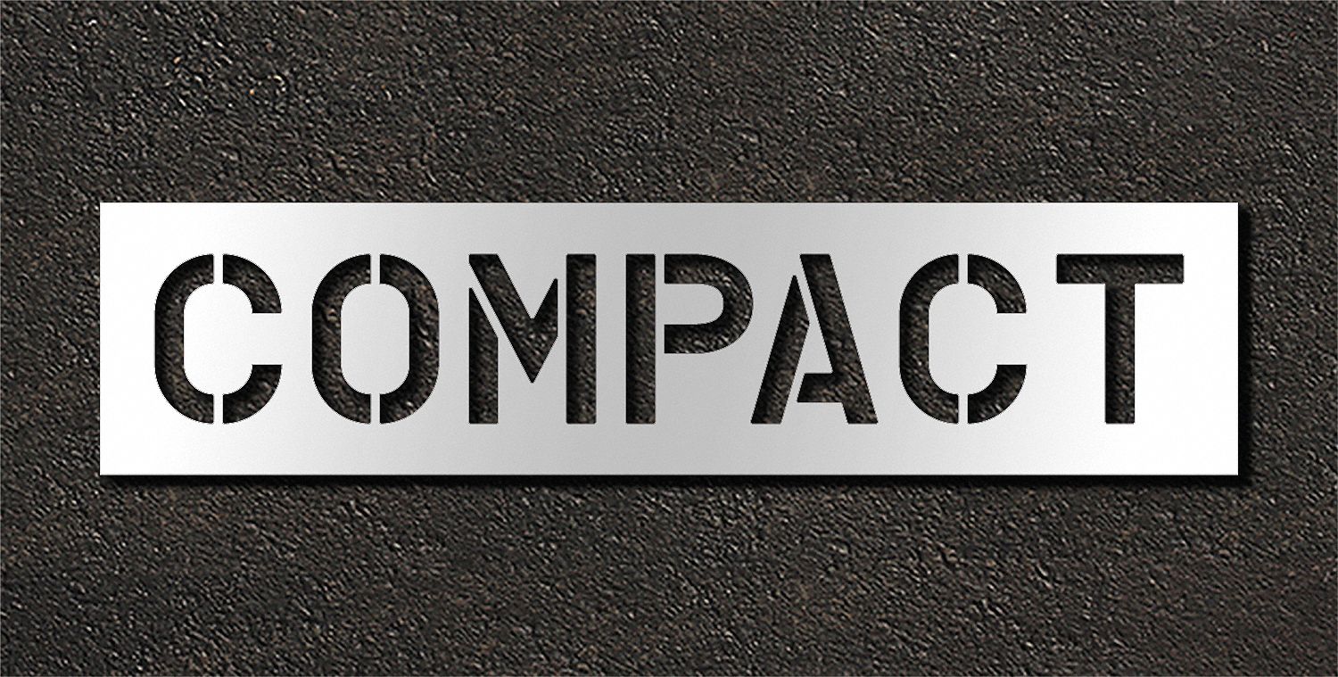 Individual Stencil: Compact, 0.063 in Thick, 16 in Overall Ht, 67 in Overall Wd, Highway Gothic