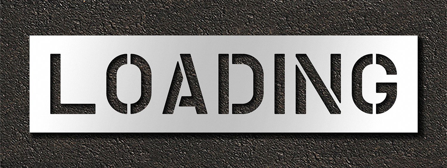 Individual Stencil: Loading, 0.063 in Thick, 16 in Overall Ht, 64 in Overall Wd, Highway Gothic