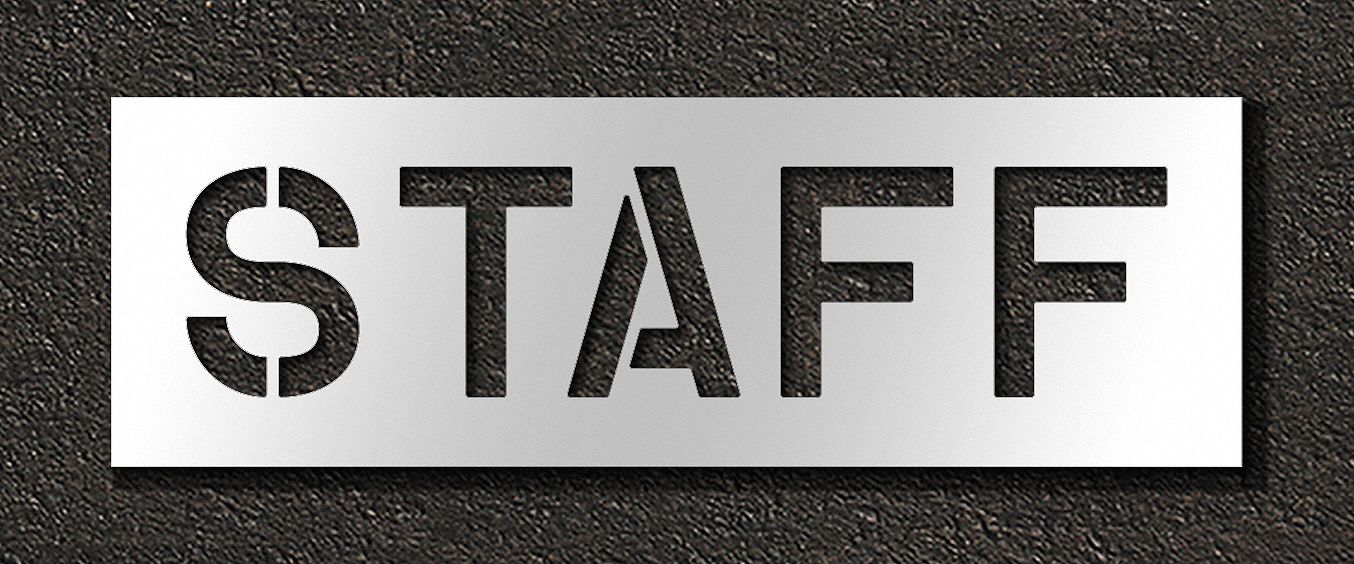 Individual Stencil: Staff, 0.063 in Thick, 16 in Overall Ht, 49 in Overall Wd, Highway Gothic
