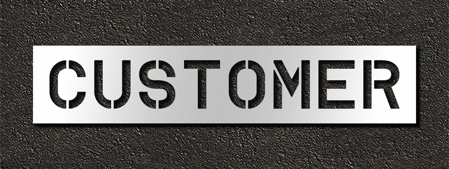 Individual Stencil: Customer, 0.063 in Thick, 16 in Overall Ht, 79 in Overall Wd, Highway Gothic