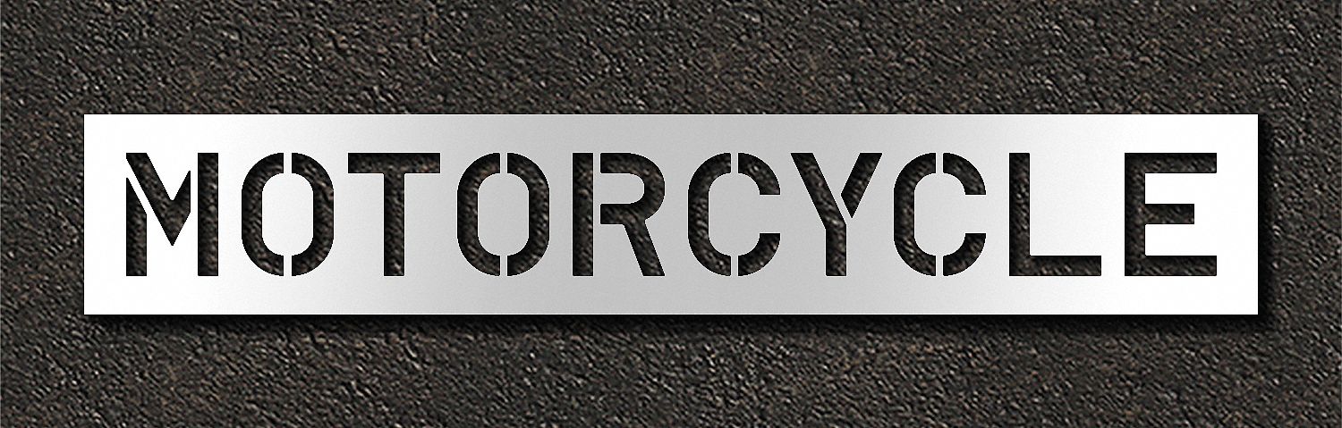 Individual Stencil: Motorcycle, 0.063 in Thick, 16 in Overall Ht, 94 in Overall Wd, Highway Gothic