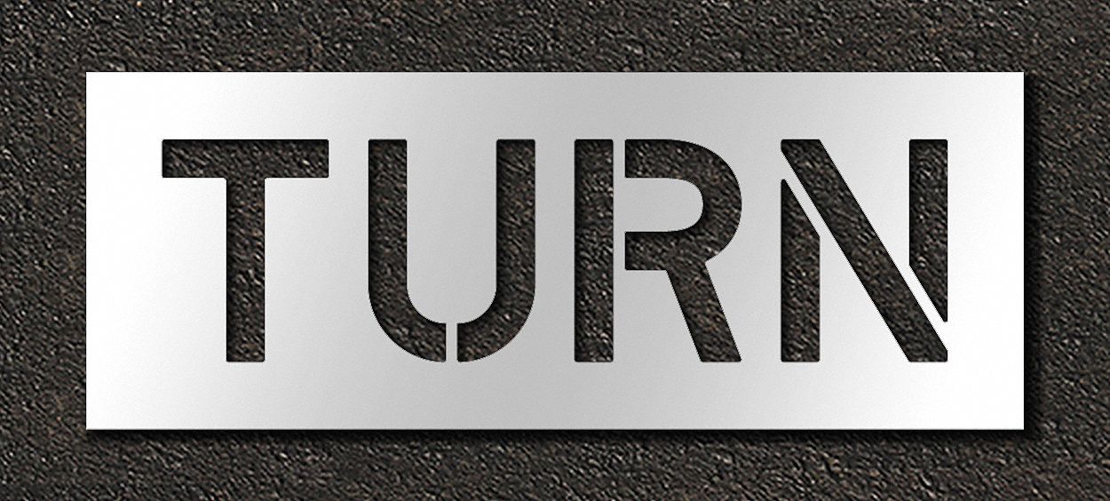 Individual Stencil: Turn, 0.063 in Thick, 16 in Overall Ht, 42 in Overall Wd, Highway Gothic