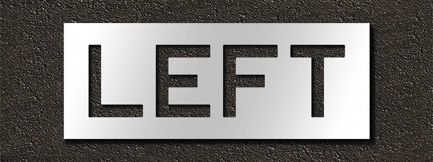 Individual Stencil: Left, 0.063 in Thick, 16 in Overall Ht, 42 in Overall Wd, Highway Gothic