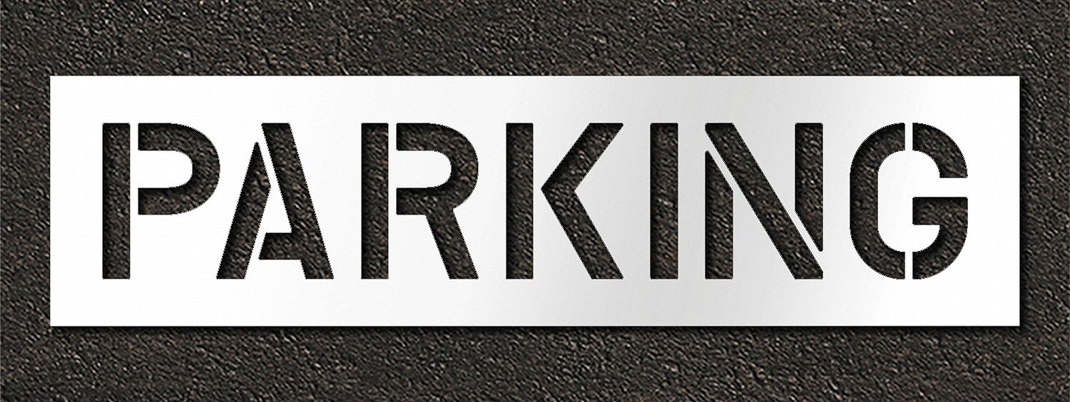 Individual Stencil: Parking, 0.063 in Thick, 16 in Overall Ht, 62 in Overall Wd, Highway Gothic