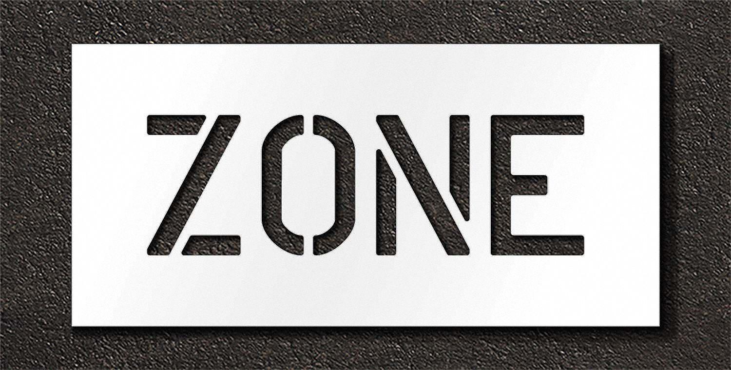 Individual Stencil: Zone, 0.063 in Thick, 16 in Overall Ht, 42 in Overall Wd, Highway Gothic