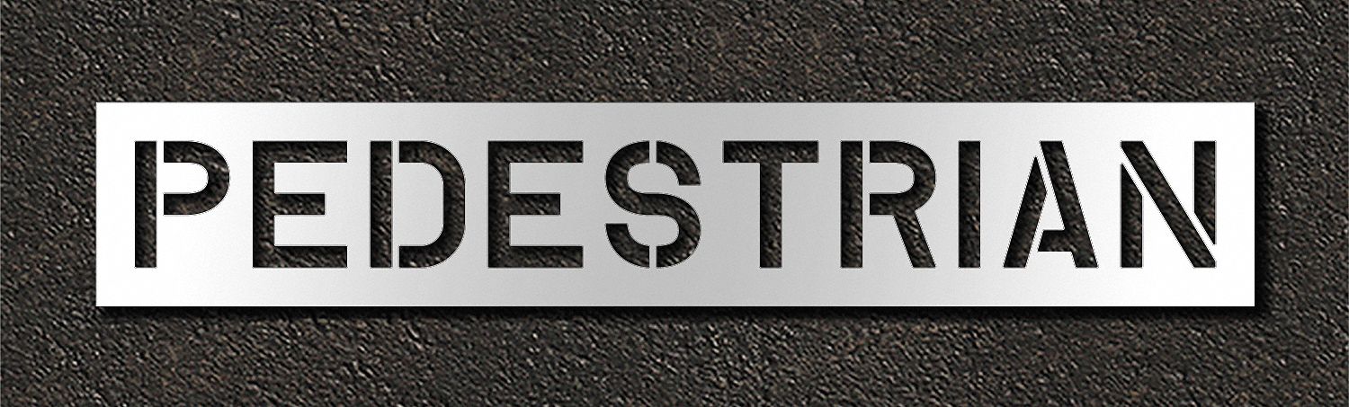 Individual Stencil: Pedestrian, 0.063 in Thick, 16 in Overall Ht, 91 in Overall Wd, Highway Gothic