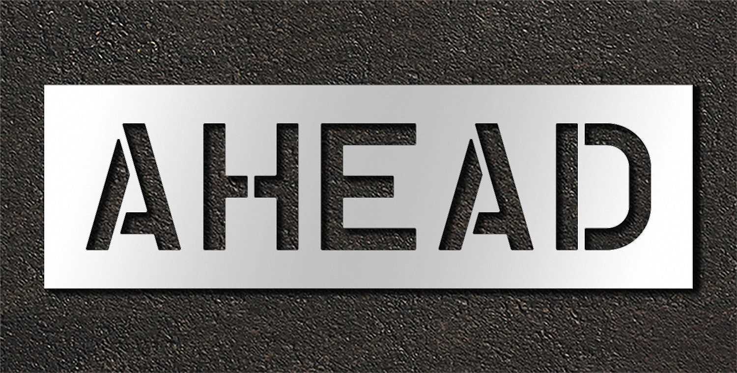 Individual Stencil: Ahead, 0.063 in Thick, 16 in Overall Ht, 51 in Overall Wd, Highway Gothic