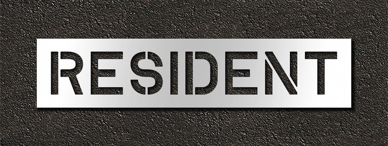 Individual Stencil: Resident, 0.063 in Thick, 16 in Overall Ht, 73 in Overall Wd, Highway Gothic