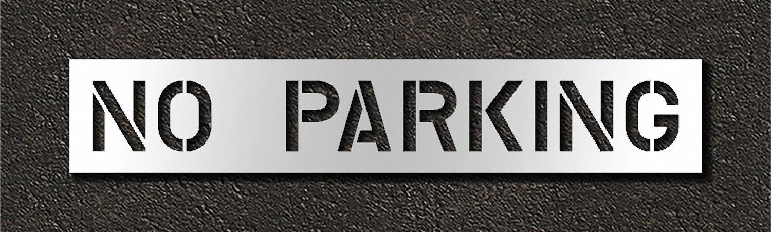 Individual Stencil: No Parking, 0.063 in Thick, 16 in Overall Ht, 89 in Overall Wd, Highway Gothic