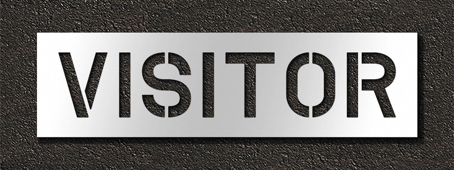 Individual Stencil: Visitor, 0.063 in Thick, 16 in Overall Ht, 81 in Overall Wd, Highway Gothic