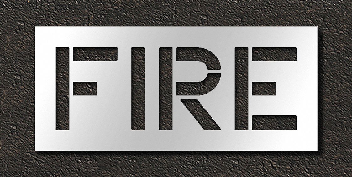 Individual Stencil: Fire, 0.063 in Thick, 18 in Overall Ht, 41 in Overall Wd, Highway Gothic