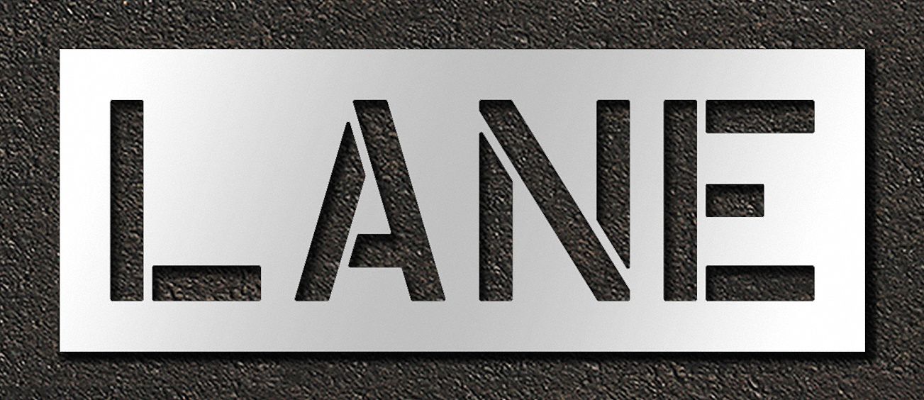 Individual Stencil: Lane, 0.063 in Thick, 18 in Overall Ht, 48 in Overall Wd, Highway Gothic