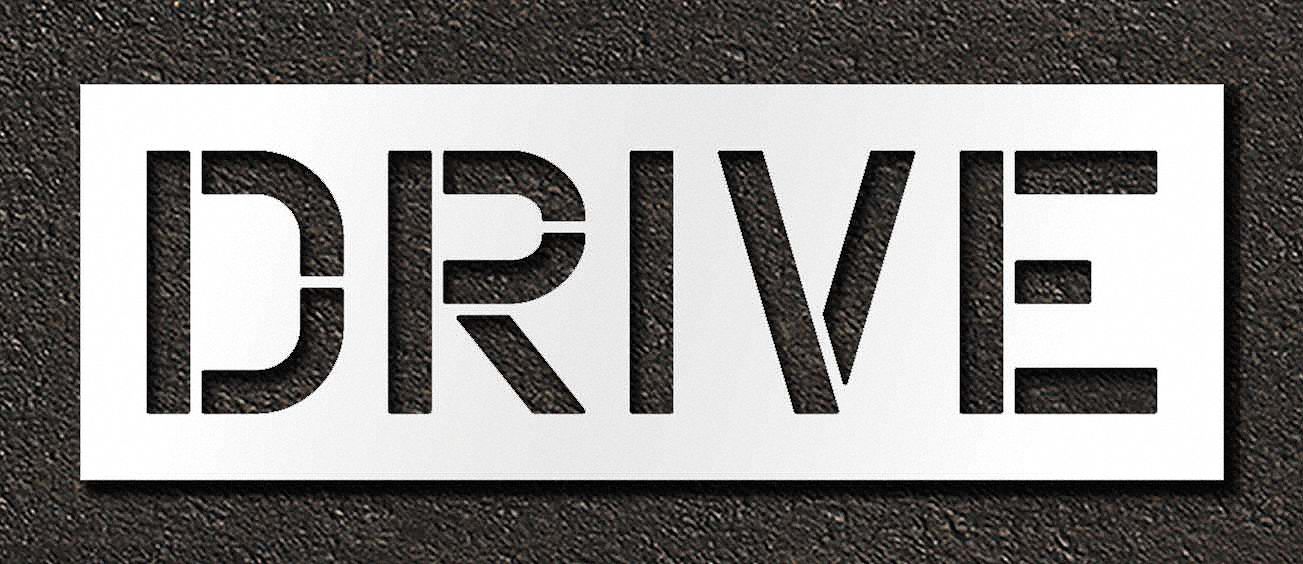Individual Stencil: Drive, 0.063 in Thick, 18 in Overall Ht, 52 in Overall Wd, Highway Gothic