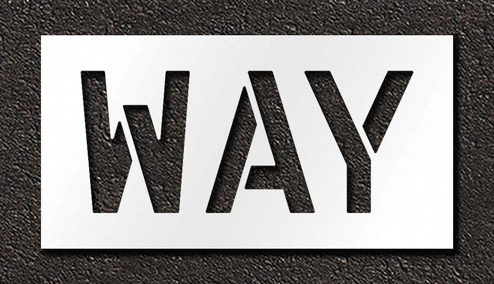 Individual Stencil: Way, 0.063 in Thick, 18 in Overall Ht, 34 in Overall Wd, Highway Gothic, Message