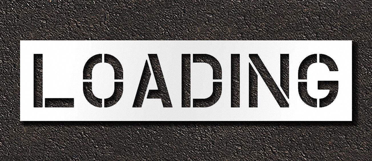 Individual Stencil: Loading, 0.063 in Thick, 18 in Overall Ht, 74 in Overall Wd, Highway Gothic