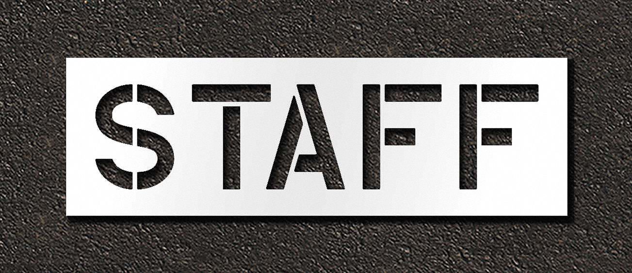 Individual Stencil: Staff, 0.063 in Thick, 18 in Overall Ht, 57 in Overall Wd, Highway Gothic