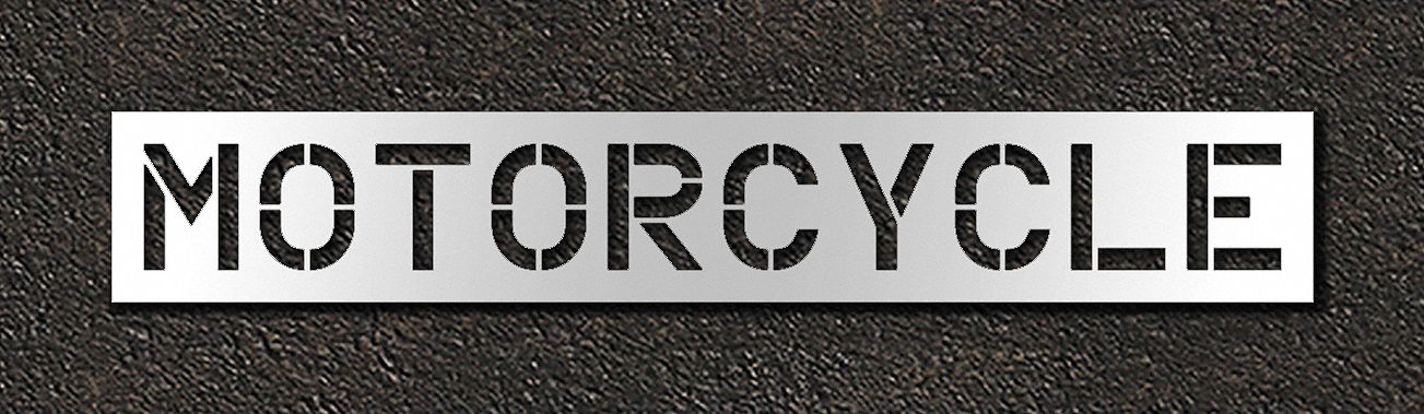 Individual Stencil: Motorcycle, 0.063 in Thick, 18 in Overall Ht, 114 in Overall Wd, Highway Gothic