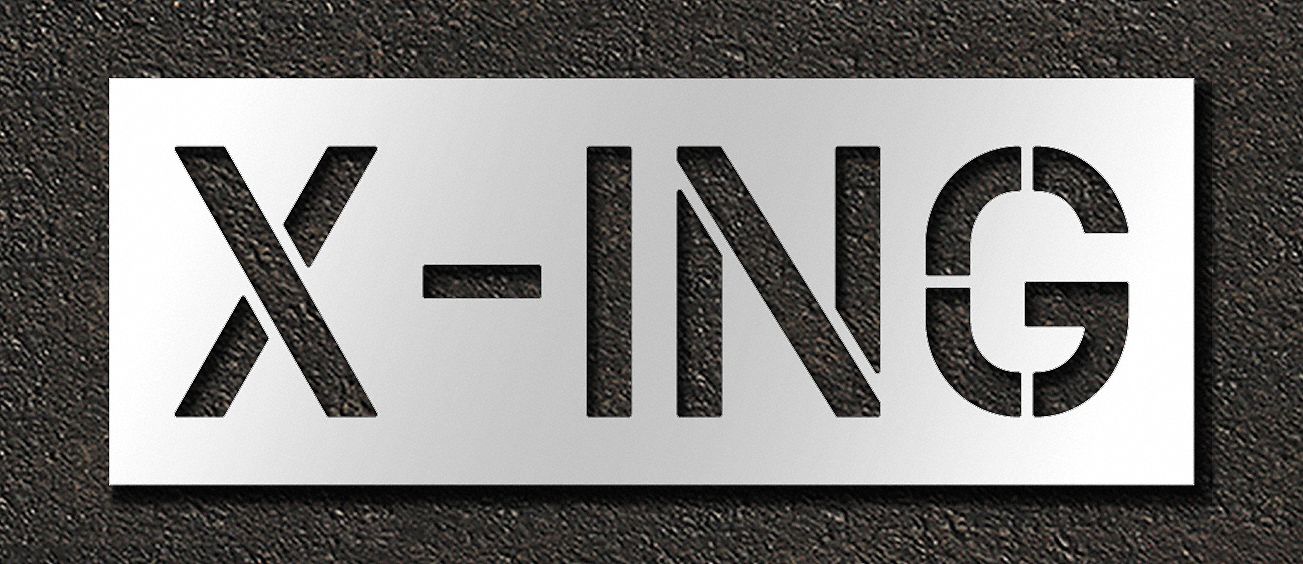 Individual Stencil: X-Ing, 0.06 in Thick, 18 in Overall Ht, 48 in Overall Wd, Highway Gothic