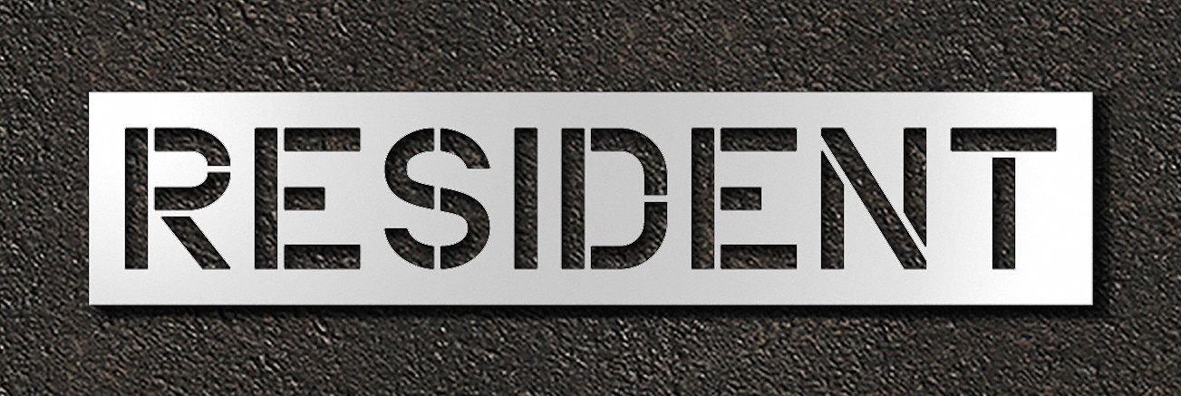 Individual Stencil: Resident, 0.06 in Thick, 18 in Overall Ht, 85 in Overall Wd, Highway Gothic