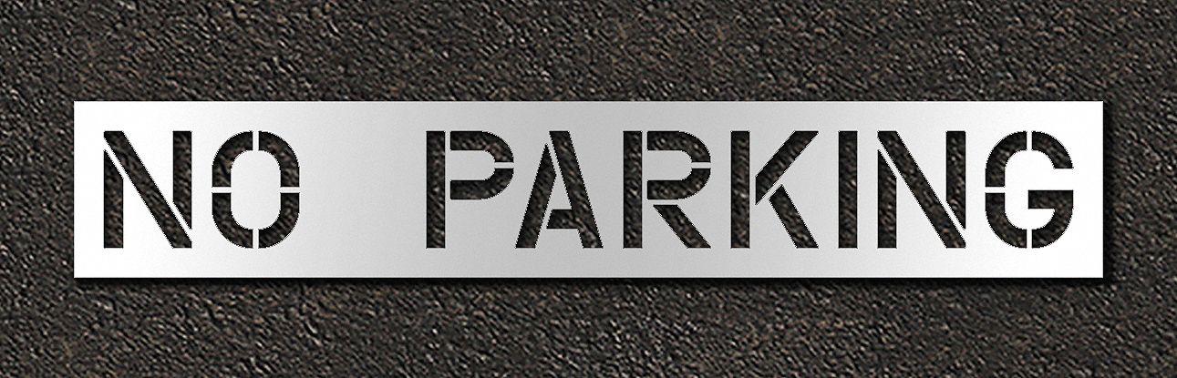 Individual Stencil: No Parking, 0.06 in Thick, 18 in Overall Ht, 105 in Overall Wd, Highway Gothic