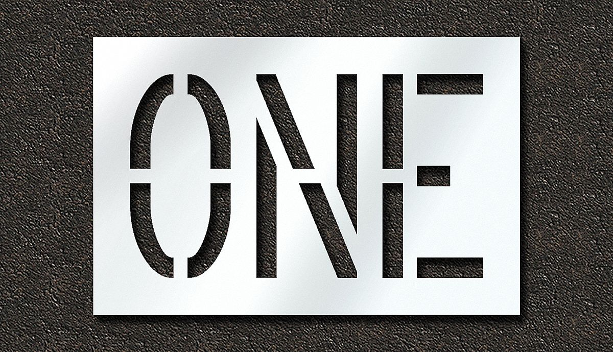 Individual Stencil: One, 0.06 in Thick, 24 in Overall Ht, 37 in Overall Wd, Highway Gothic, Message