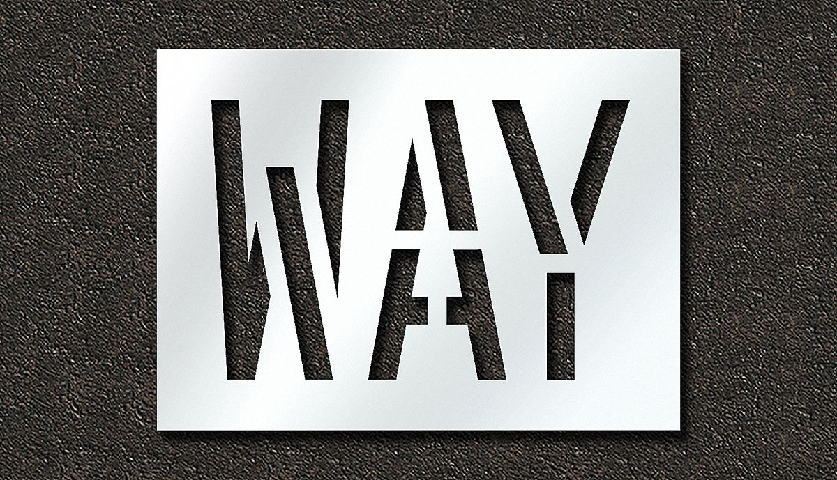 Individual Stencil: Way, 0.06 in Thick, 24 in Overall Ht, 33 in Overall Wd, Highway Gothic, Message