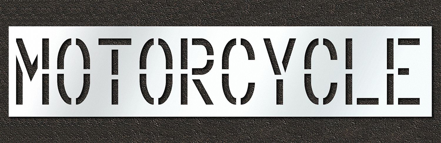 Individual Stencil: Motorcycle, 0.06 in Thick, 24 in Overall Ht, 114 in Overall Wd, Highway Gothic