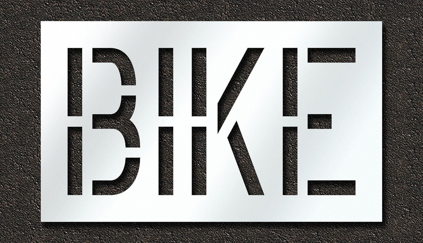 Individual Stencil: Bike, 0.06 in Thick, 24 in Overall Ht, 41 in Overall Wd, Highway Gothic, Message