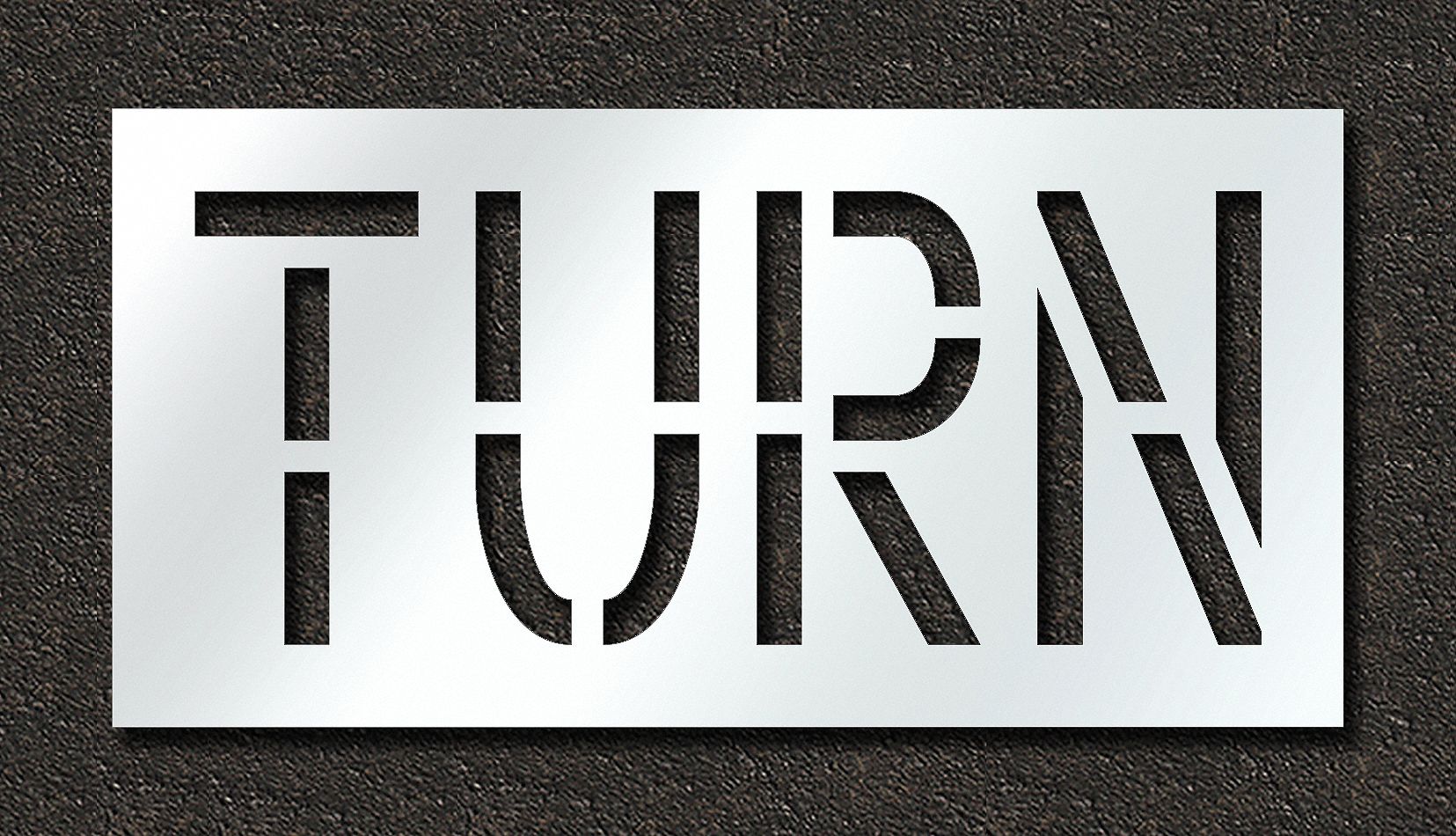 Individual Stencil: Turn, 0.06 in Thick, 24 in Overall Ht, 48 in Overall Wd, Highway Gothic, Message