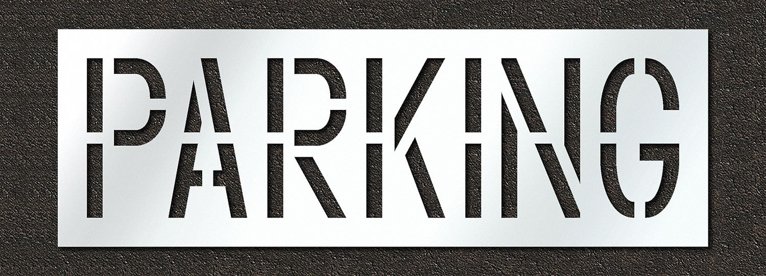 Individual Stencil: Parking, 0.06 in Thick, 24 in Overall Ht, 72 in Overall Wd, Highway Gothic