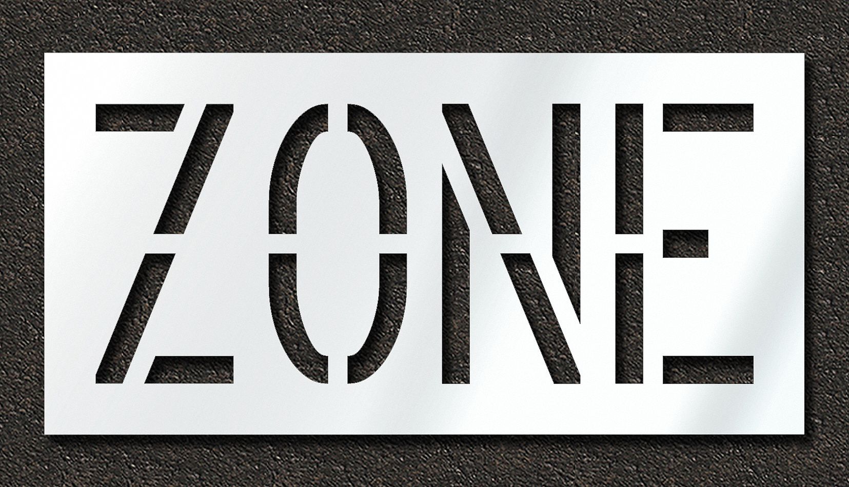 Individual Stencil: Zone, 0.06 in Thick, 24 in Overall Ht, 48 in Overall Wd, Highway Gothic, Message