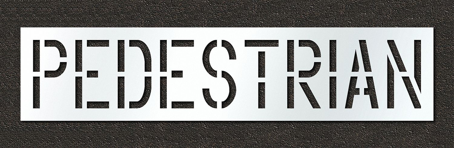 Individual Stencil: Pedestrian, 0.06 in Thick, 24 in Overall Ht, 107 in Overall Wd, Highway Gothic