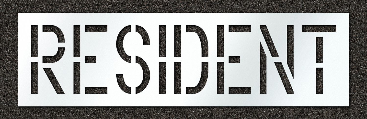 Individual Stencil: Resident, 0.06 in Thick, 24 in Overall Ht, 85 in Overall Wd, Highway Gothic