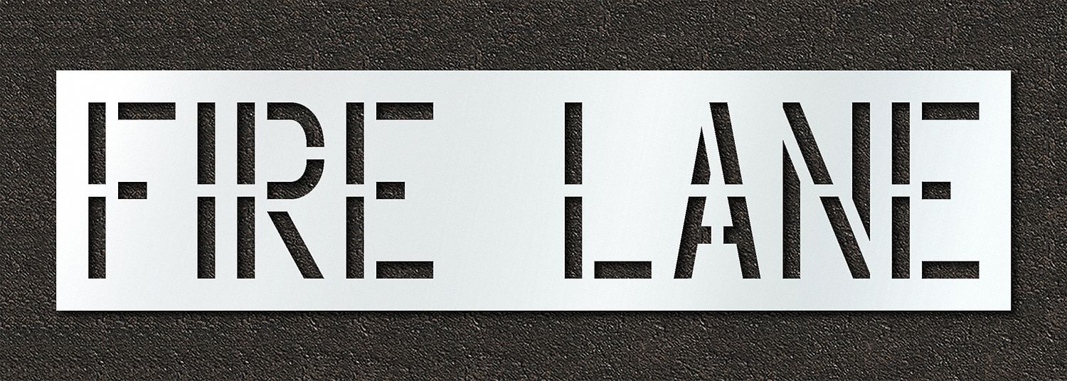 Individual Stencil: Fire Lane, 0.06 in Thick, 24 in Overall Ht, 96 in Overall Wd, Highway Gothic