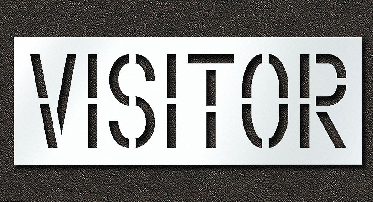 Individual Stencil: Visitor, 0.06 in Thick, 24 in Overall Ht, 66 in Overall Wd, Highway Gothic