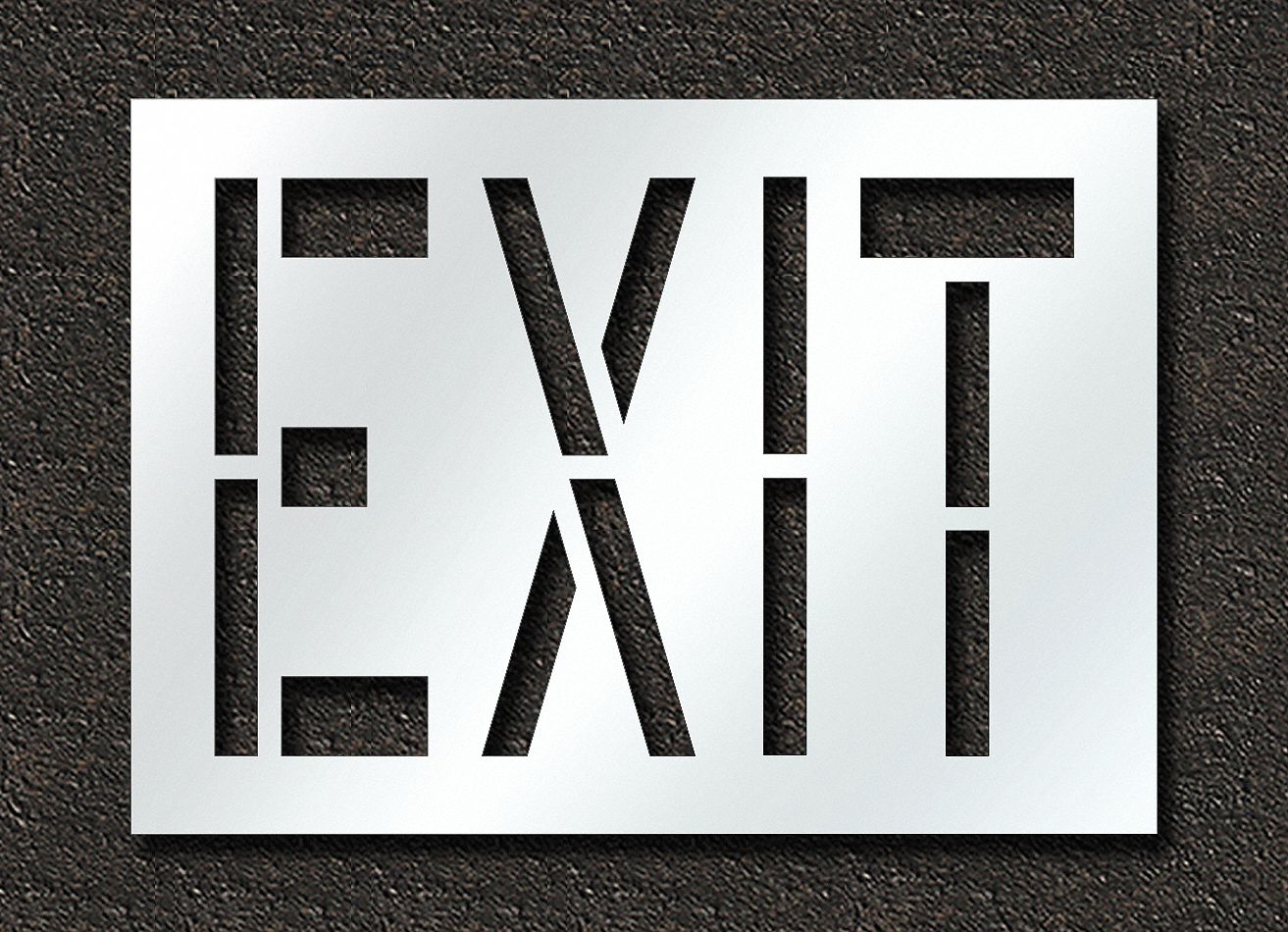 Individual Stencil: Exit, 0.06 in Thick, 30 in Overall Ht, 42 in Overall Wd, Highway Gothic, Message