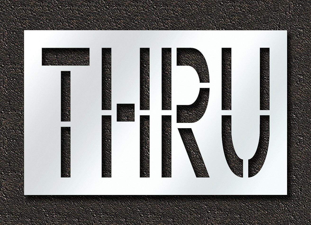 Individual Stencil: Thru, 0.063 in Thick, 30 in Overall Ht, 48 in Overall Wd, Highway Gothic