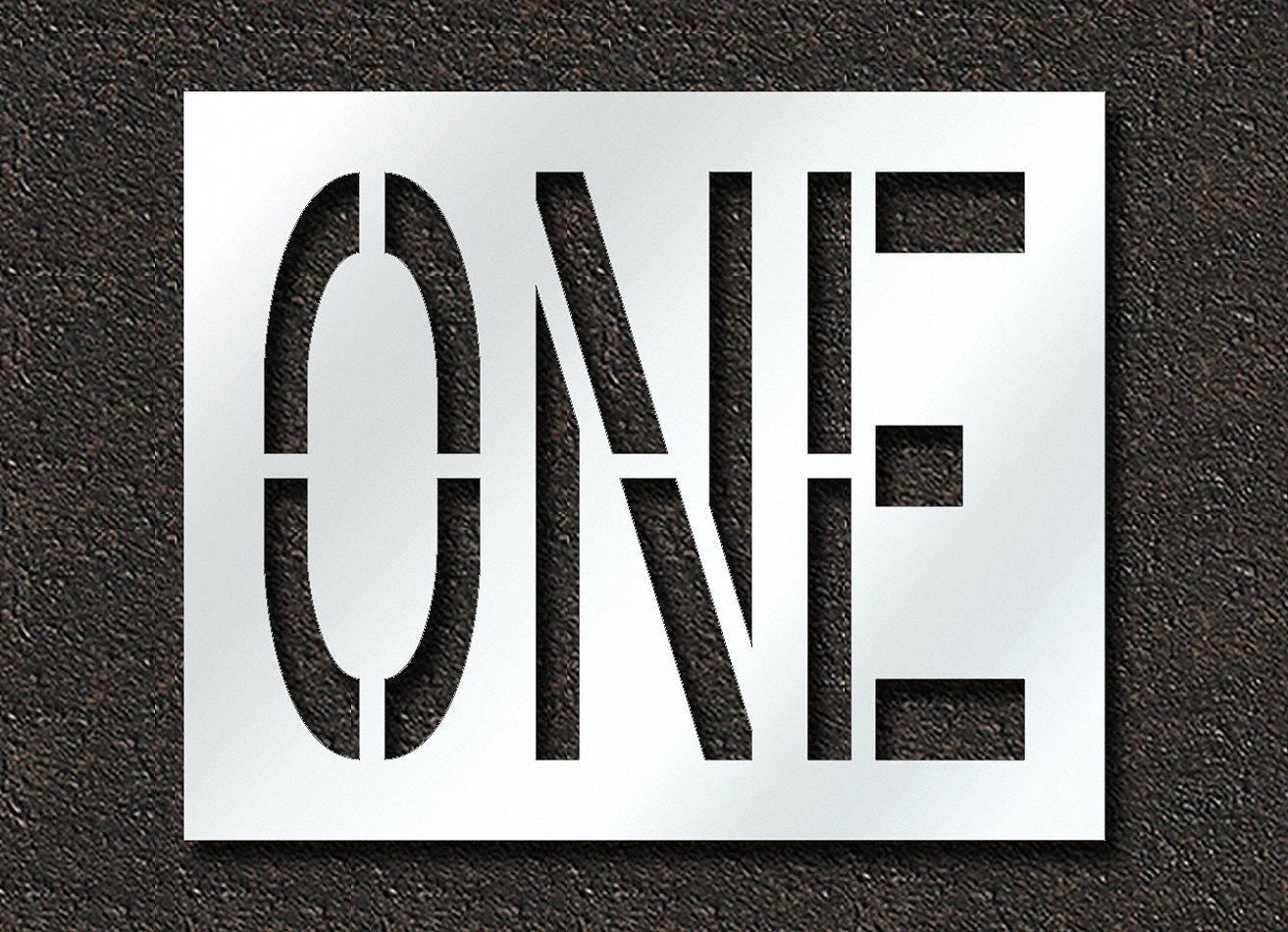 Individual Stencil: One, 0.063 in Thick, 30 in Overall Ht, 37 in Overall Wd, Highway Gothic, Message