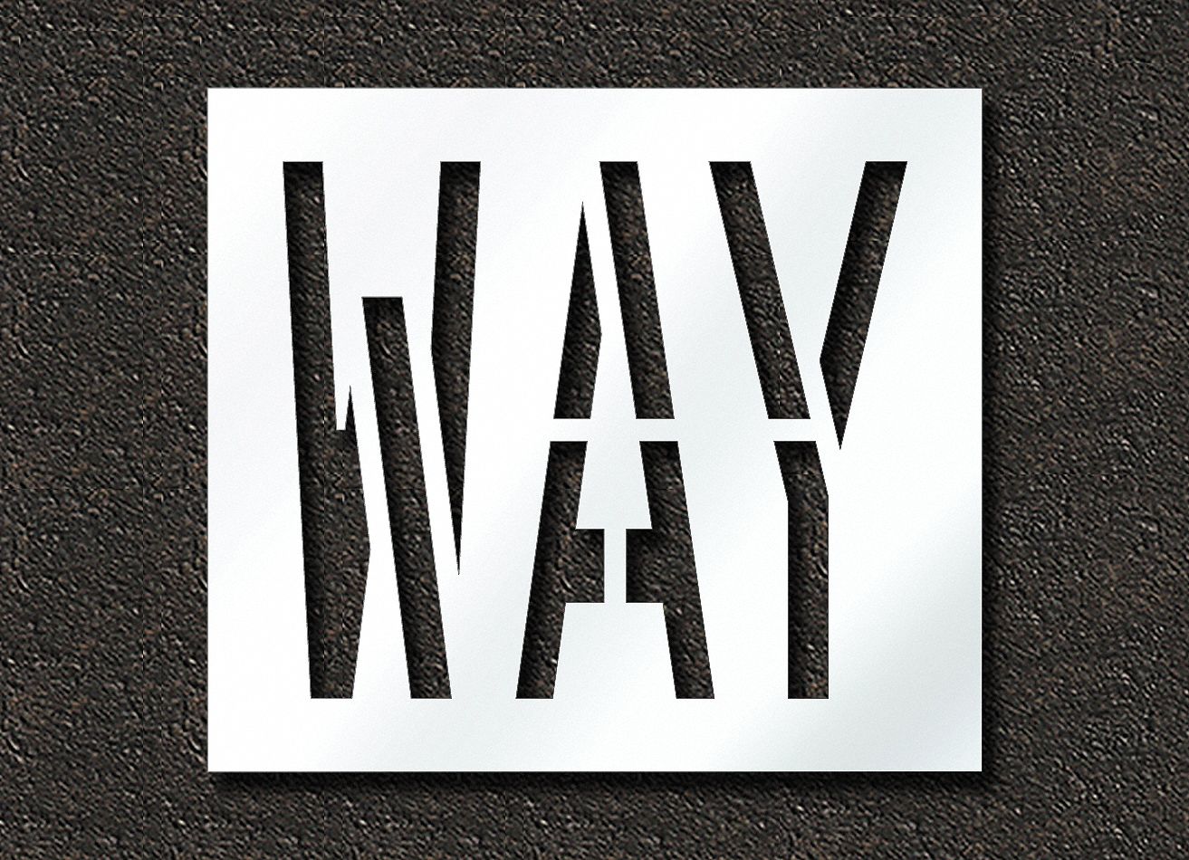 Individual Stencil: Way, 0.063 in Thick, 30 in Overall Ht, 34 in Overall Wd, Highway Gothic, Message