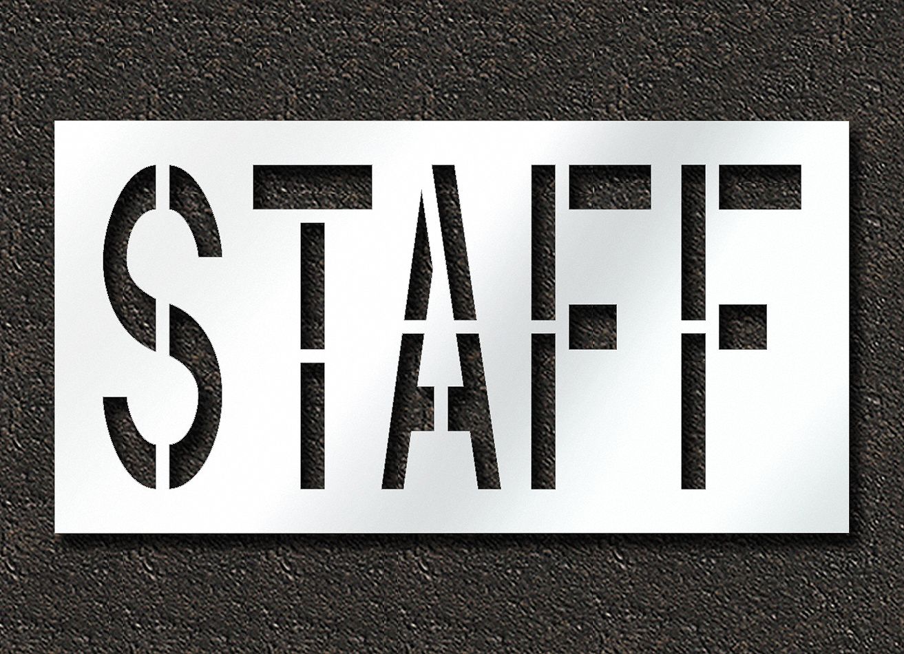 Individual Stencil: Staff, 0.063 in Thick, 30 in Overall Ht, 58 in Overall Wd, Highway Gothic
