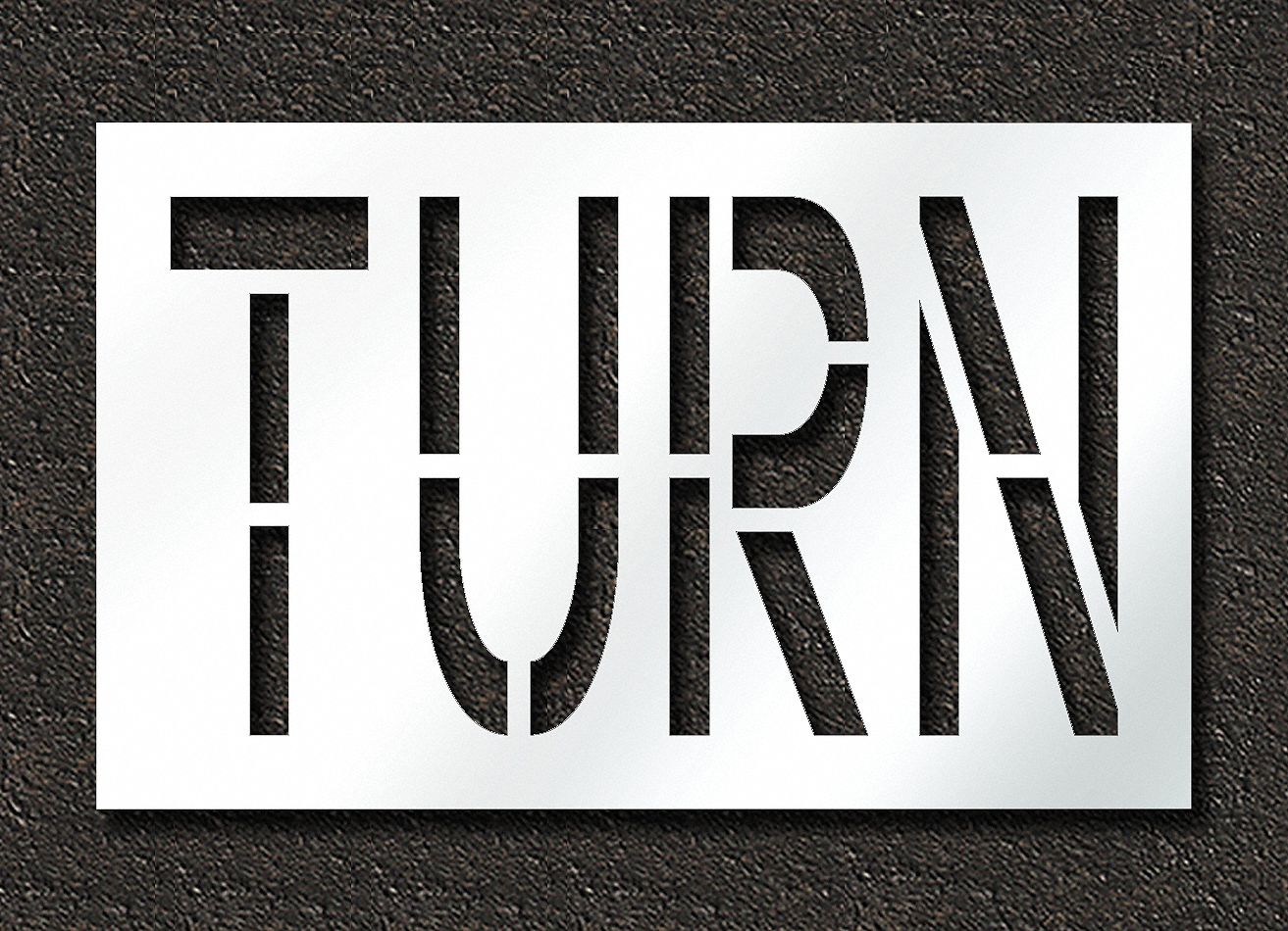 Individual Stencil: Turn, 0.063 in Thick, 30 in Overall Ht, 48 in Overall Wd, Highway Gothic