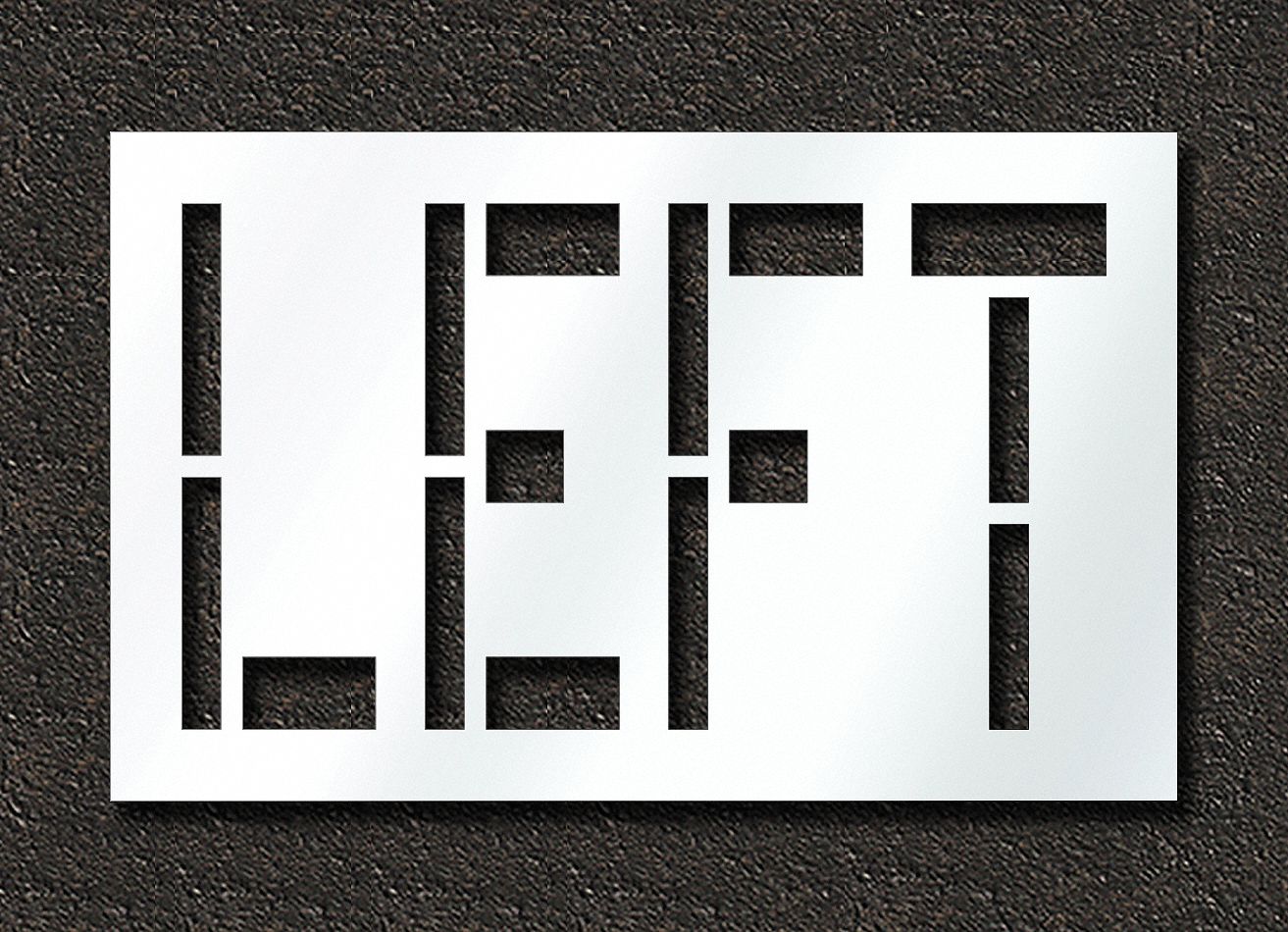 Individual Stencil: Left, 0.063 in Thick, 30 in Overall Ht, 48 in Overall Wd, Highway Gothic
