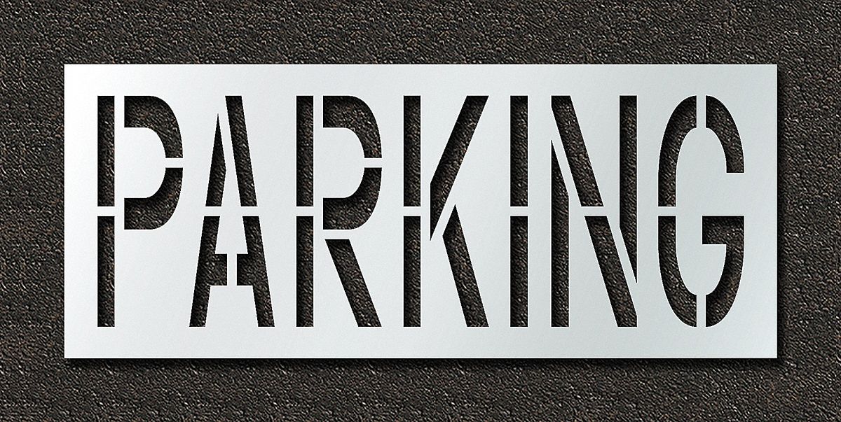 Individual Stencil: Parking, 0.063 in Thick, 30 in Overall Ht, 73 in Overall Wd, Highway Gothic