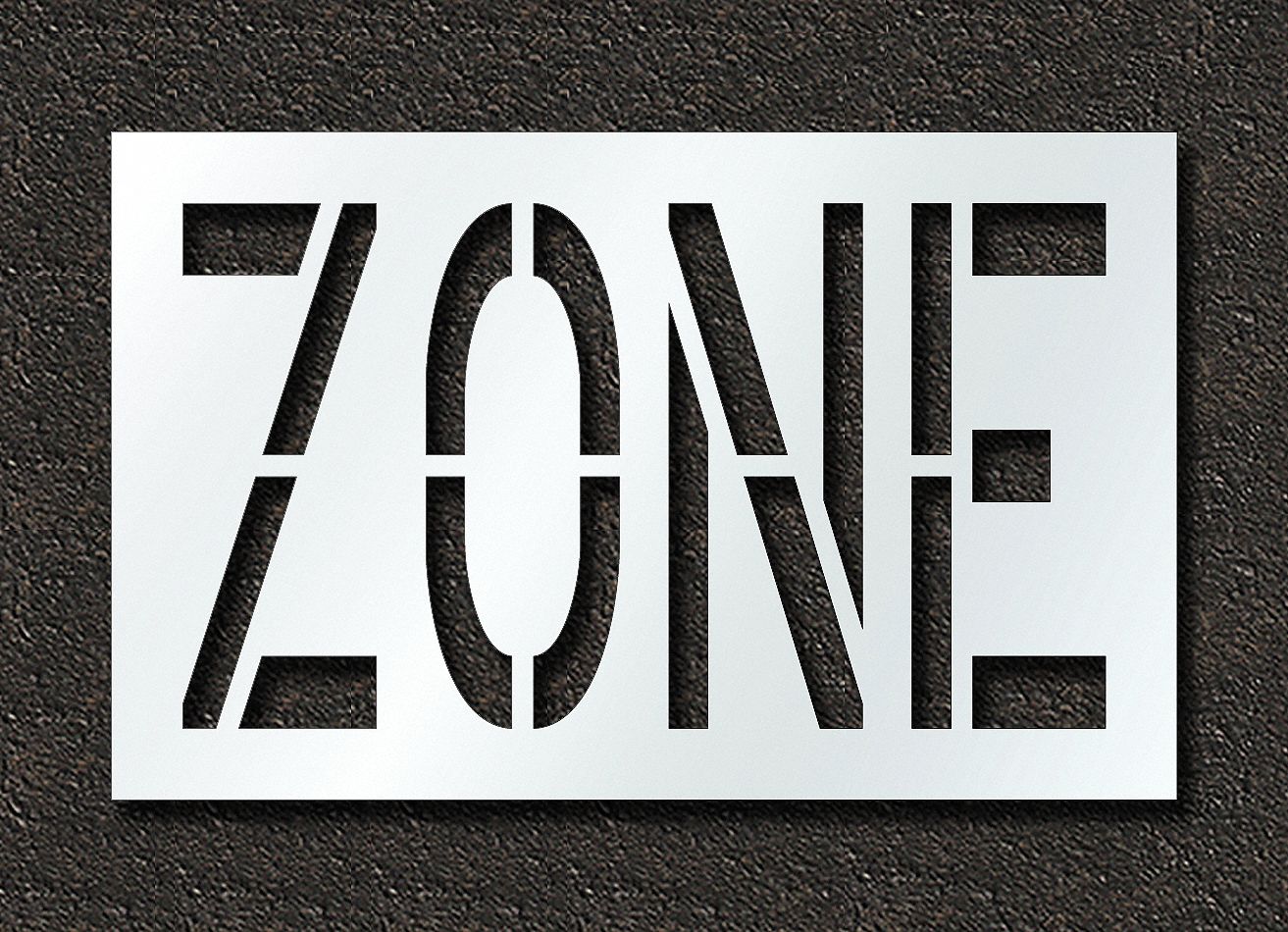 Individual Stencil: Zone, 0.063 in Thick, 30 in Overall Ht, 48 in Overall Wd, Highway Gothic